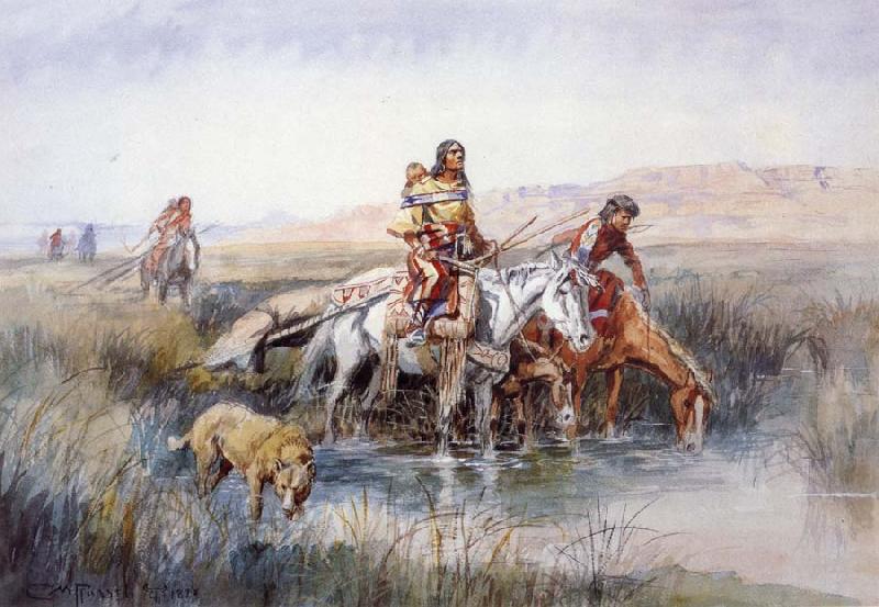 Charles M Russell Indian Women Moving Camp